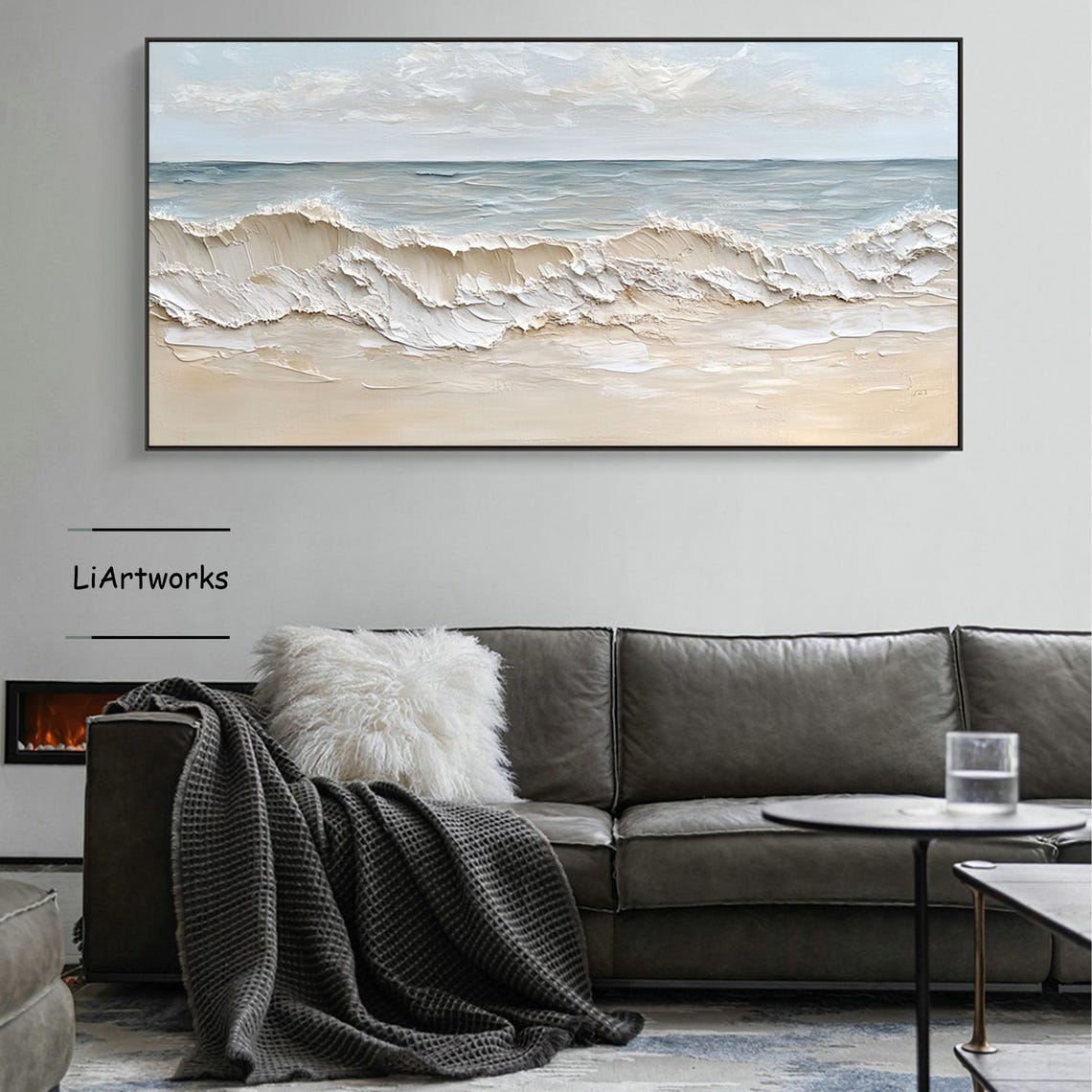 Muted Beige Ocean Wave Swell in Minimal Textured Seascape Poster - Image 4