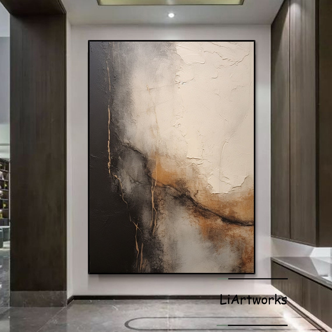 Black Brown Abstract With Gold Veins Wabi Sabi Textured Poster - Image 4