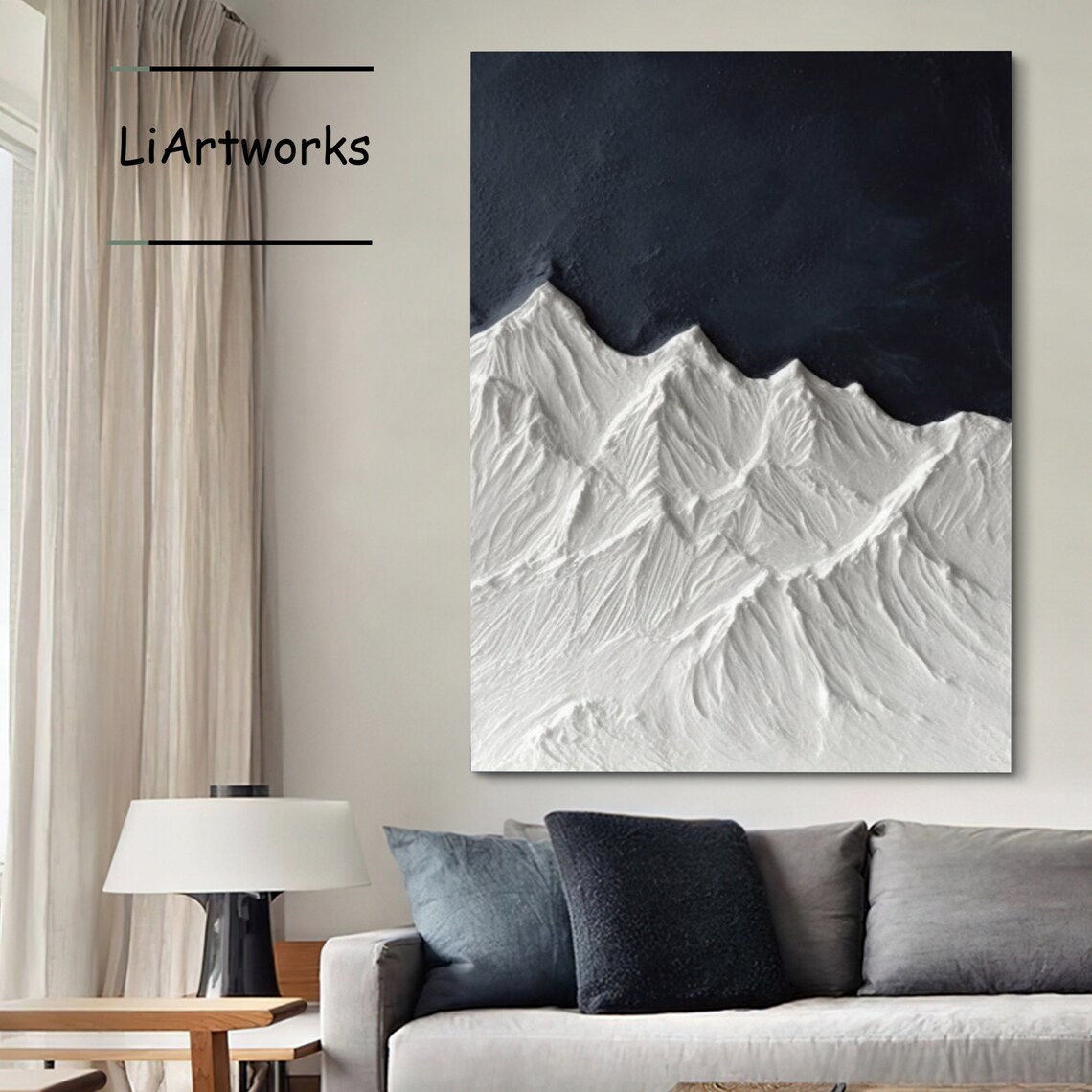 White Mountain Peaks Against Black Sky 3D Textured Art Poster - Image 3