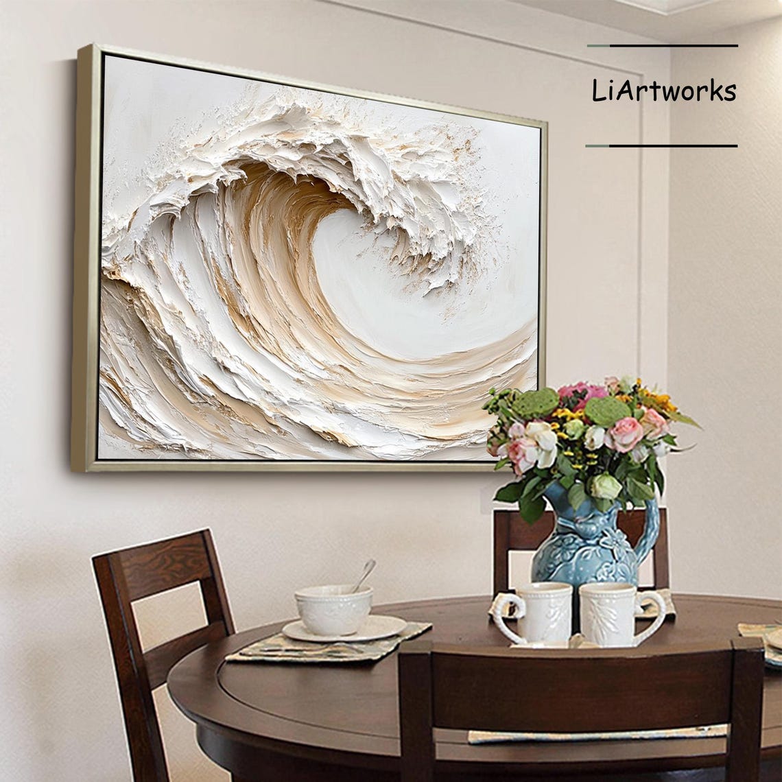 Ivory White Ocean Wave Curl Circle in Soft Neutral Tones Poster - Image 3
