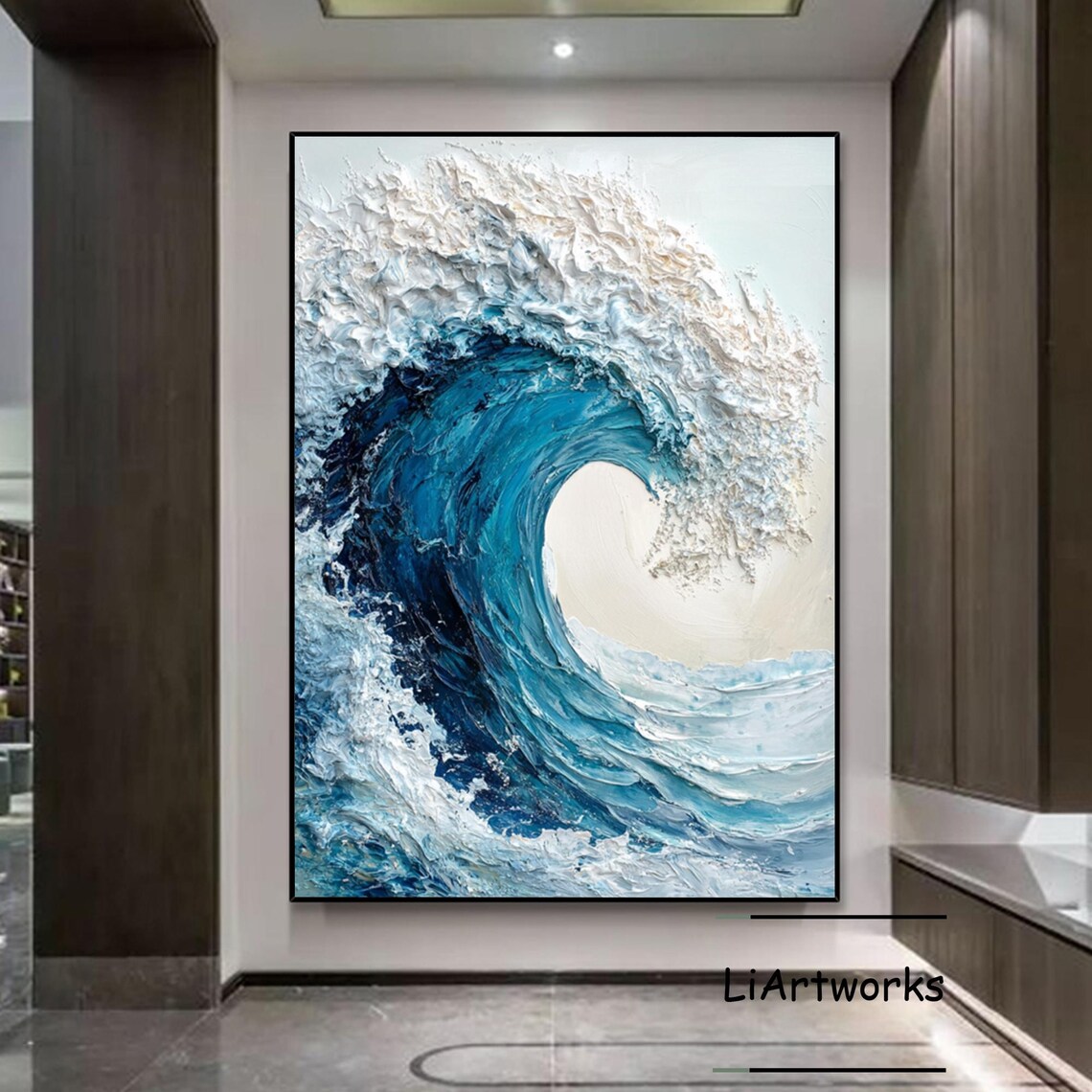 Blue Ocean Wave Oil Painting, 3D Texture Wall Art - Image 4