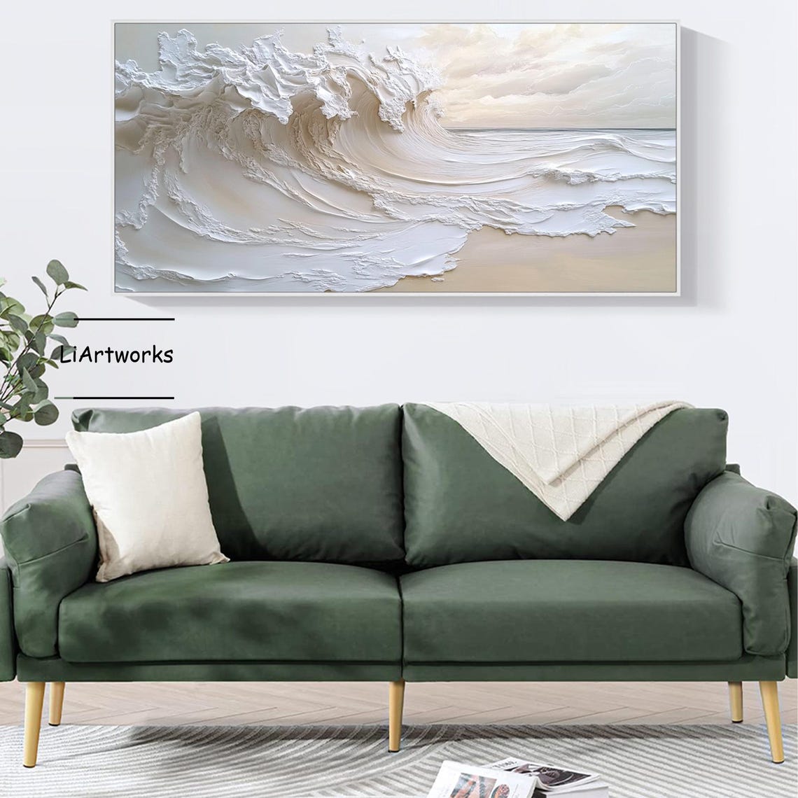 Dramatic Cream Ocean Wave Barrel Curl in Bold Impasto Art Poster - Image 2