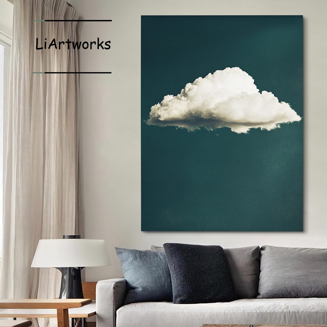 Fluffy White Cloud On Deep Green Sky Minimalist Art Wall Poster - Image 3