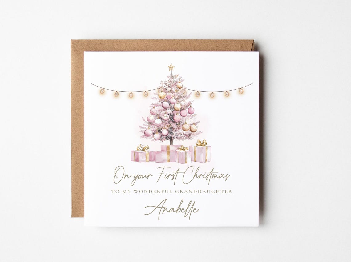Granddaughter's First Christmas Pink Tree String Lights Print