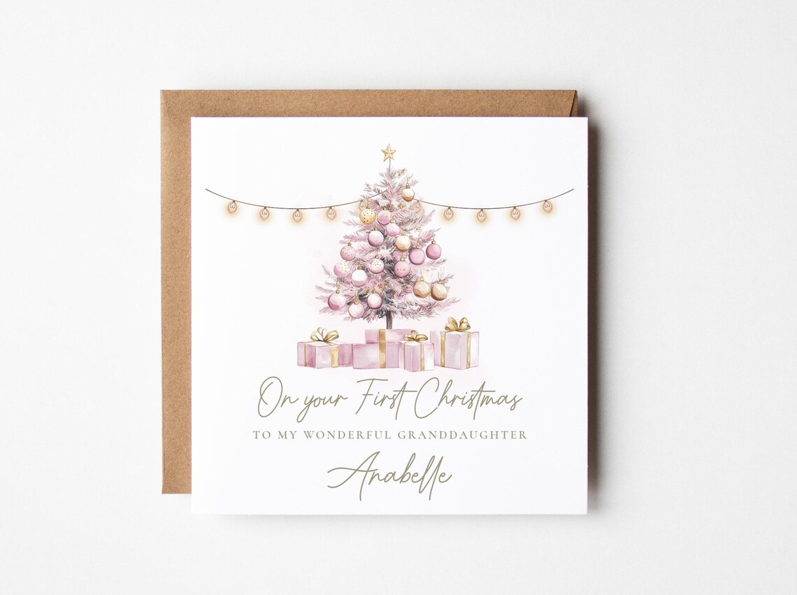 Personalised Babys First Christmas Card Pink 1st Christmas Card First Christmas Card Baby Girl Granddaughter Daughter Niece 2024