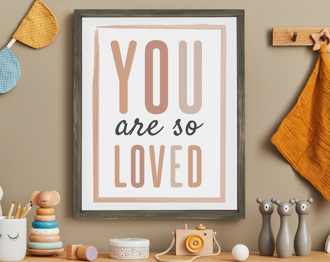 You Are So Loved Blush Pink Boho Nursery Room Wall Quote Poster