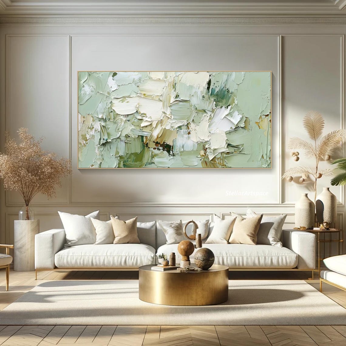Sage Green Abstract Impasto Earth Tone Minimalist Texture Wall Art - Image 5