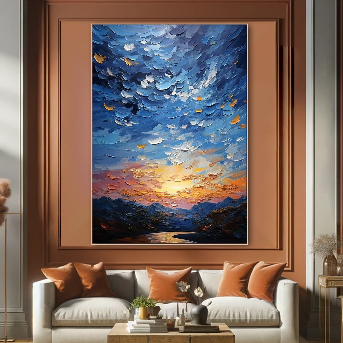 Radiant Sunset Abstract Impasto Painting On Multicolored Textured Wall Art Luxurious Modern Expressionist Palette Knife Interior Deco - Image 2