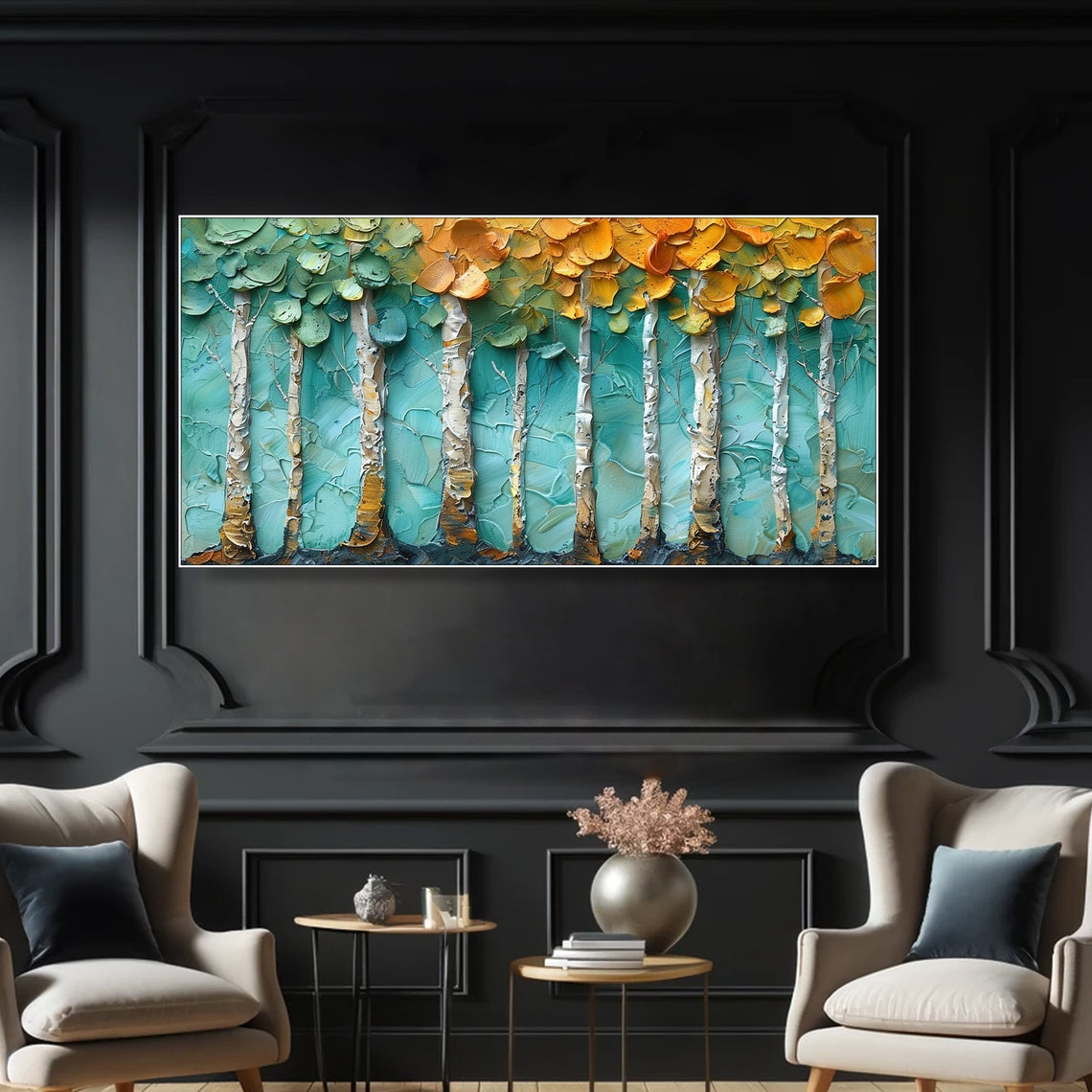 Birch Tree Forest White Trunks Gold Canopy Textured Nature Poster - Image 5