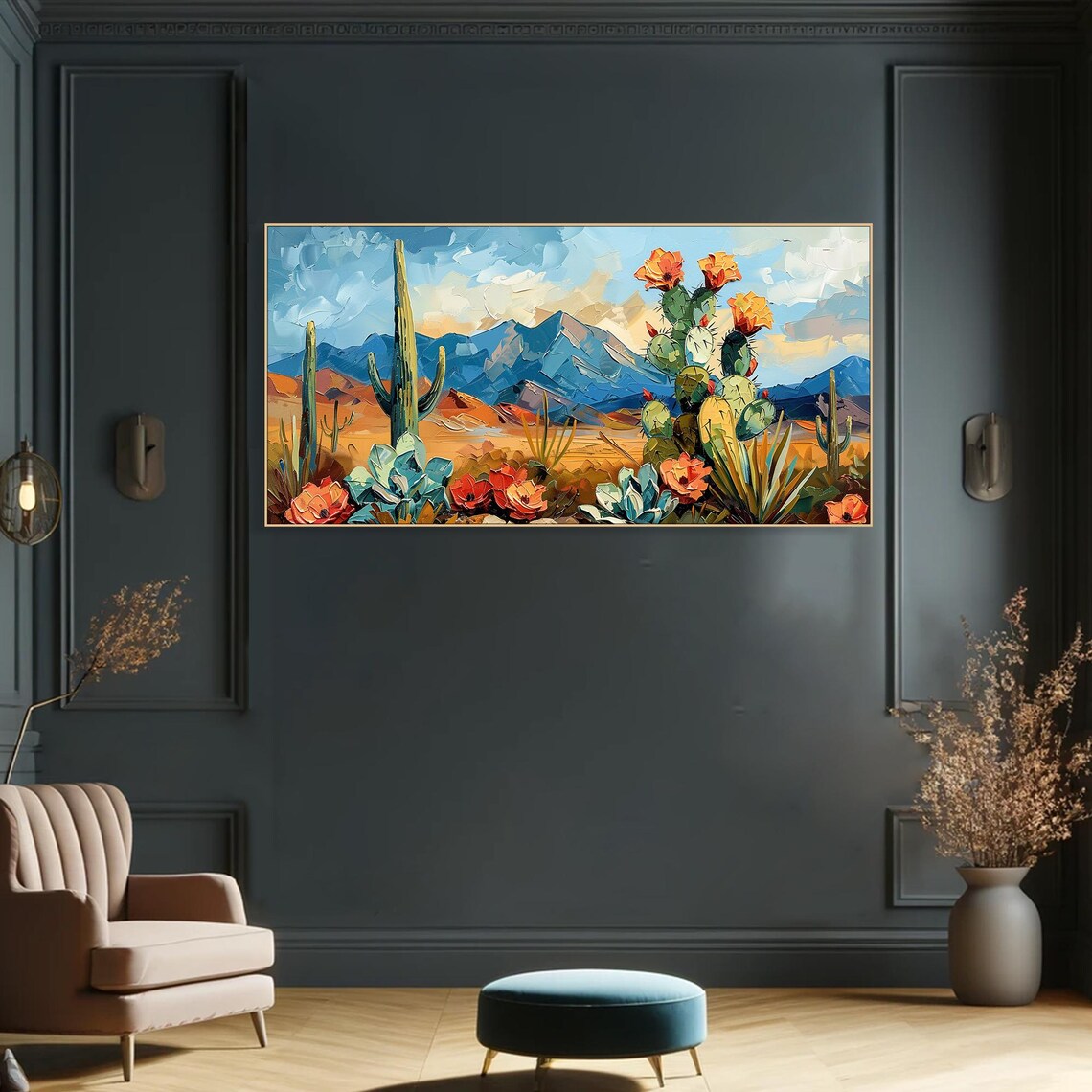 Cactus Flowers in Desert Painting, Minimalist Art Print - Image 6