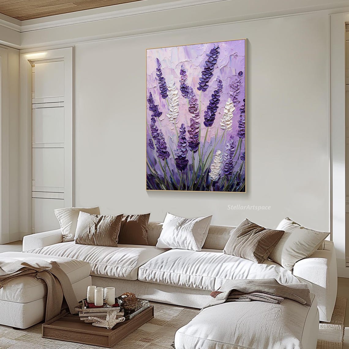 Lavender Field Purple White Blooms Impasto Textured Floral Poster - Image 6