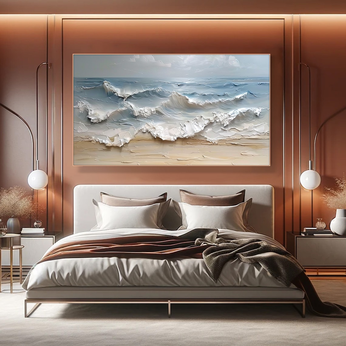 Blue Ocean Wave Painting, Contemporary Living Room Art - Image 3