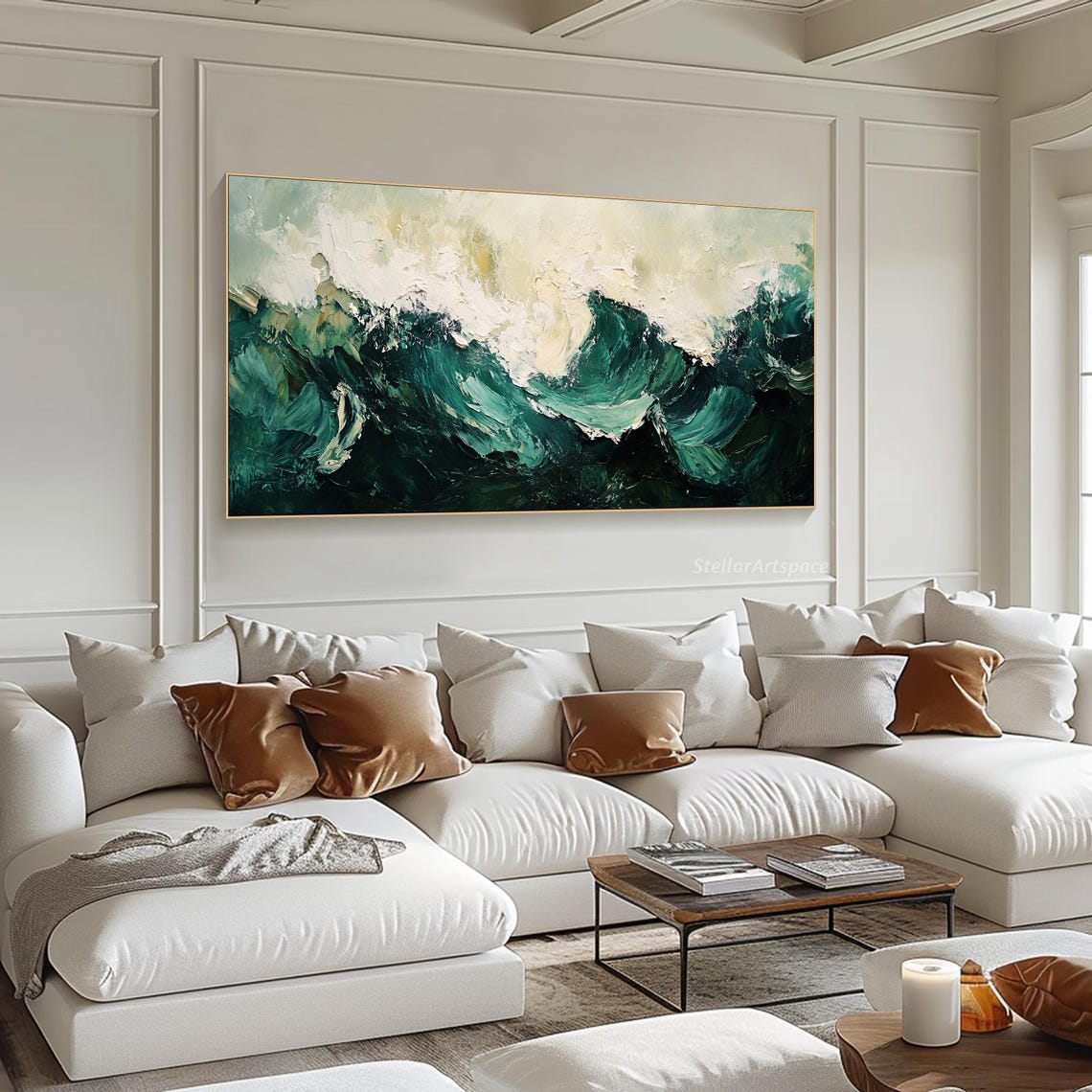 Dark Emerald Ocean Waves White Foam Moody Textured Seascape Poster - Image 5