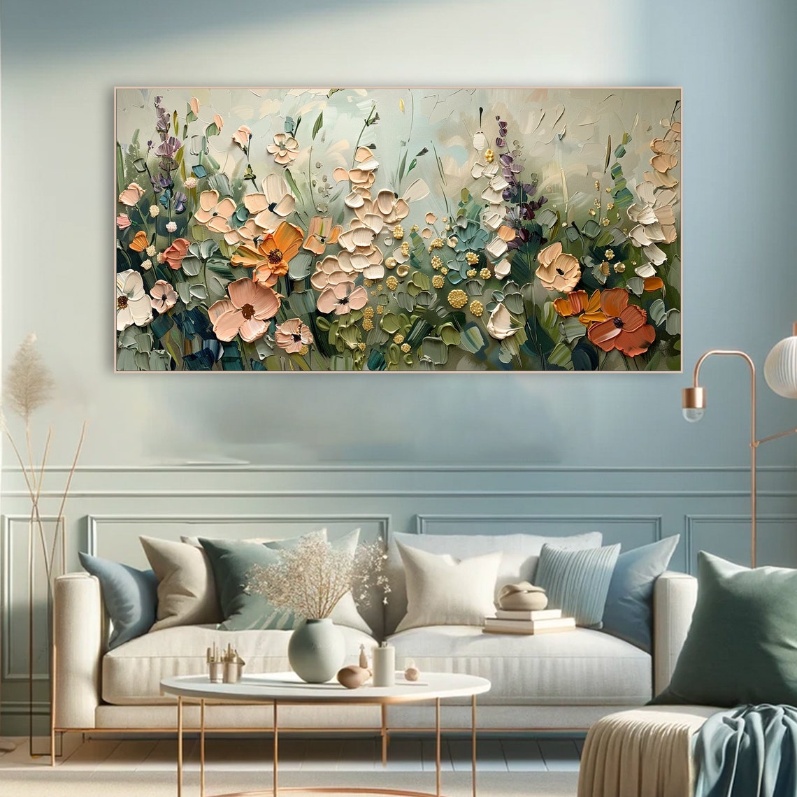 Pastel Wildflower Meadow Soft Peach Sage Botanical Impasto Art Poster - Image 6