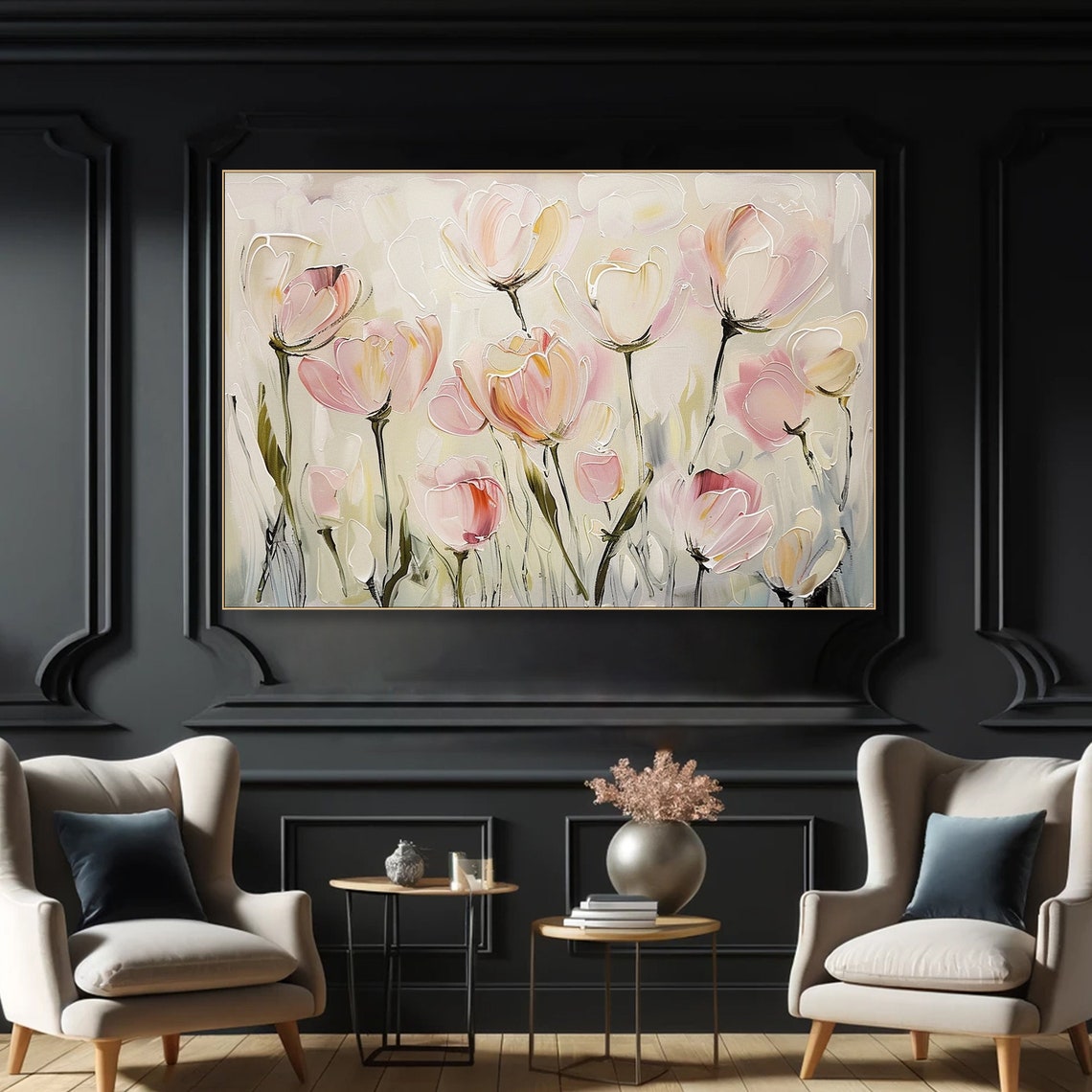 Blush Pink Tulips Soft Pastel Floral Impasto Elegant Art Poster - Image 2