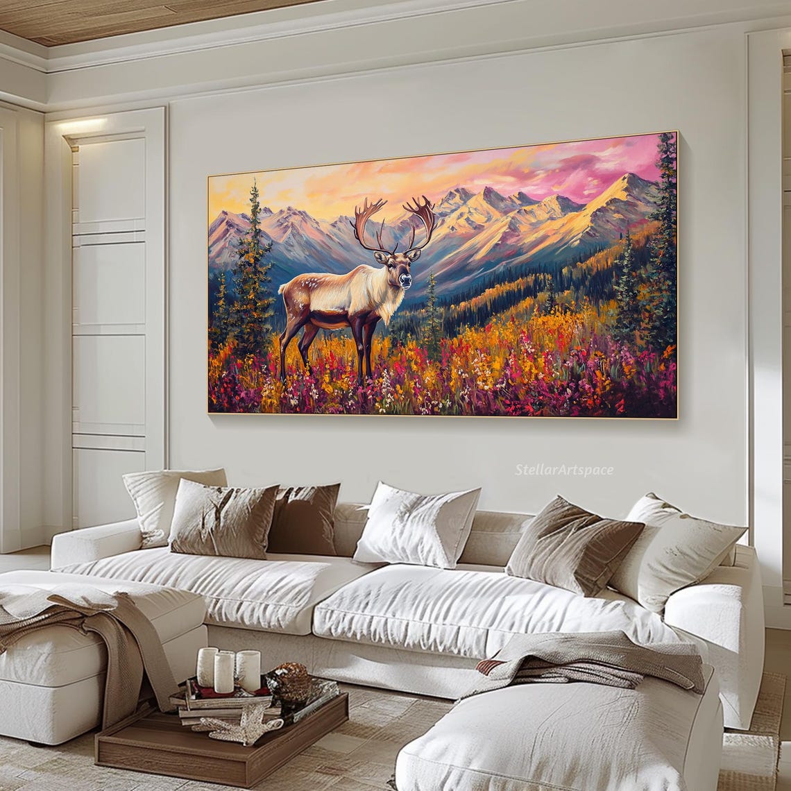 Majestic Elk In Autumn Wildflower Mountain Meadow Wildlife Art Poster - Image 6
