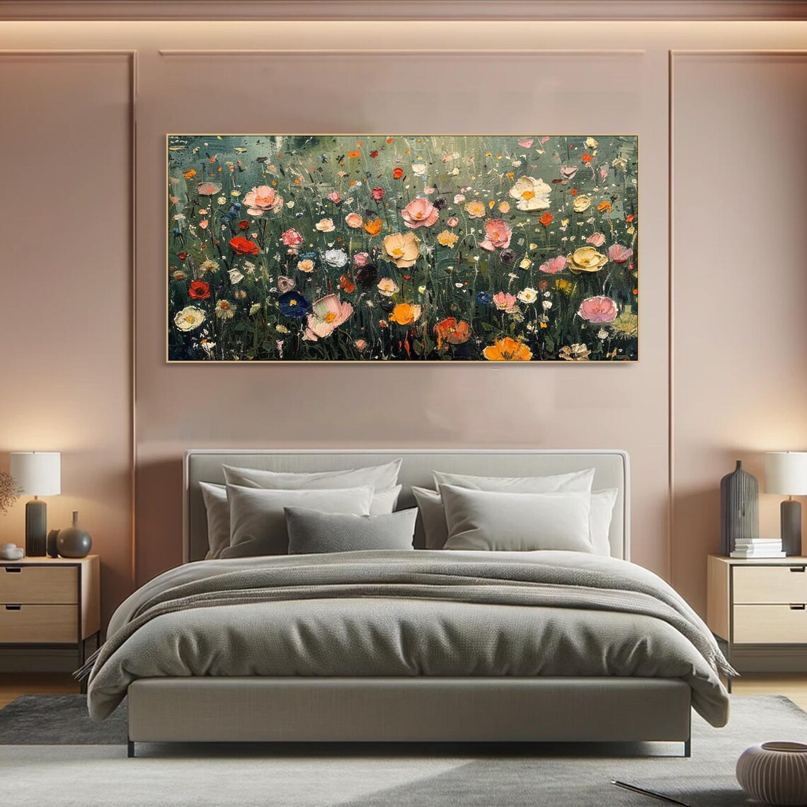 Colorful Wildflower Meadow Dark Green Textured Oil Painting Poster - Image 5