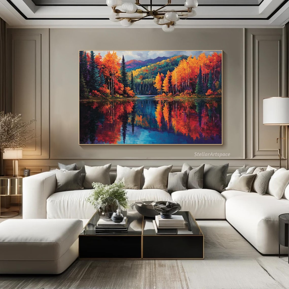 Forest Lake Autumn Reflection Wall Art Poster - Image 2