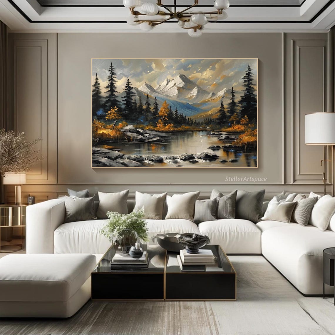 Autumn Mountain Lake Pines Snow Peaks Golden Aspen Landscape Poster - Image 3