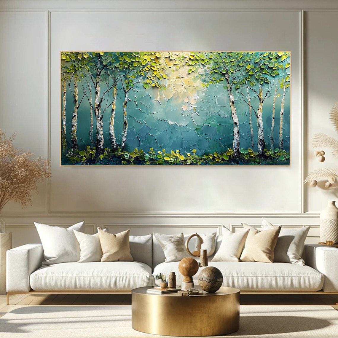 Birch Tree Art Print, Spring Green Leaves, Blue Background - Image 2