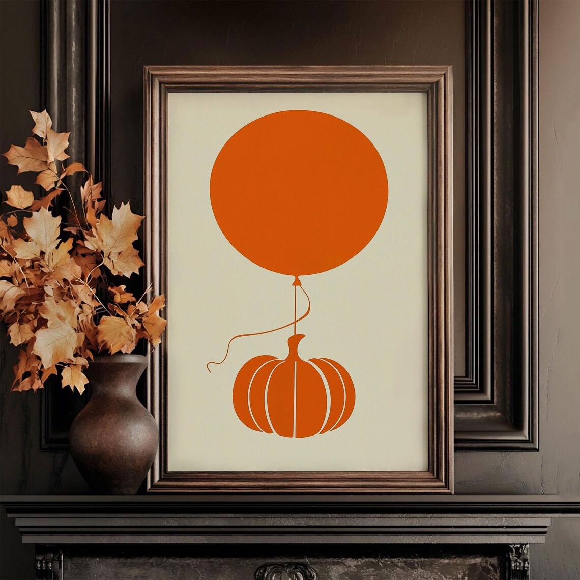 Orange Balloon Tied To Pumpkin Minimalist Halloween Fall Art Poster - Image 4