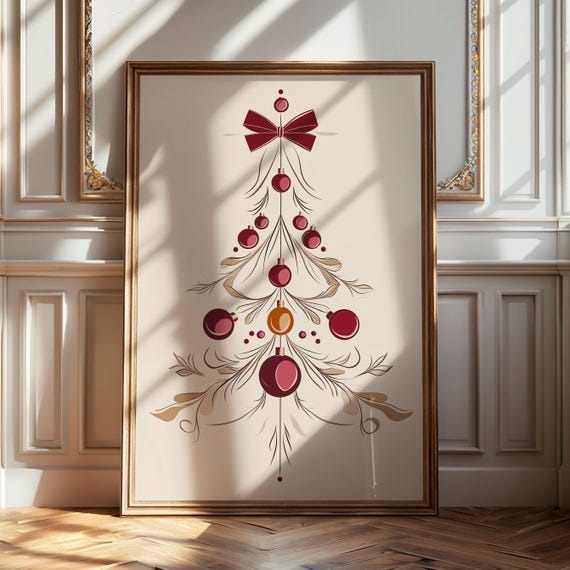 Christmas Tree Illustration Abstract Art Print Ornament Painting Art Cute Elegant Christmassy Artwork Festive Season Decor 140