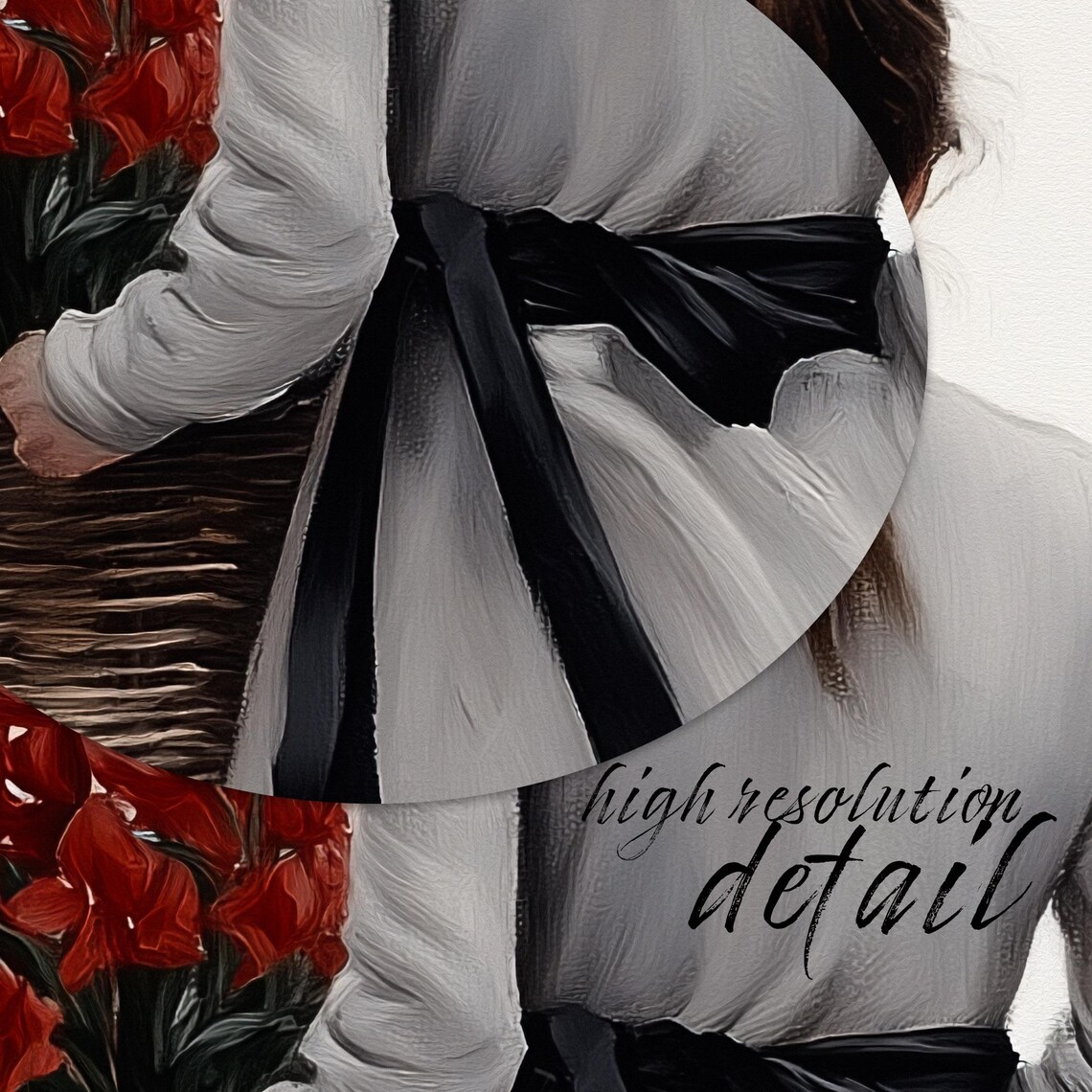 Woman in White Dress With Black Bow and Red Amaryllis Christmas Poster