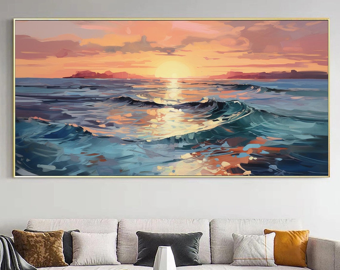 Golden Sunset Ocean Waves Reflecting Sunlight Seascape Poster