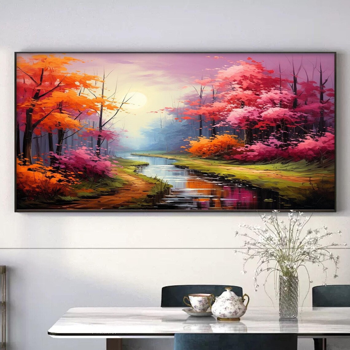 Original Forest Landscape Oil Painting On Large Wall Art Abstract Colorful Tree Painting Nature Wall Art Modern Living Room Decor