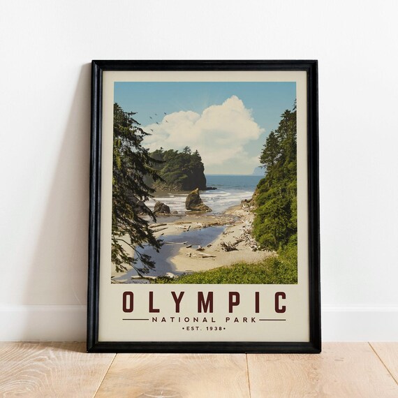 Olympic National Park Poster Minimalist Coastal Cove Seascape Travel Decor