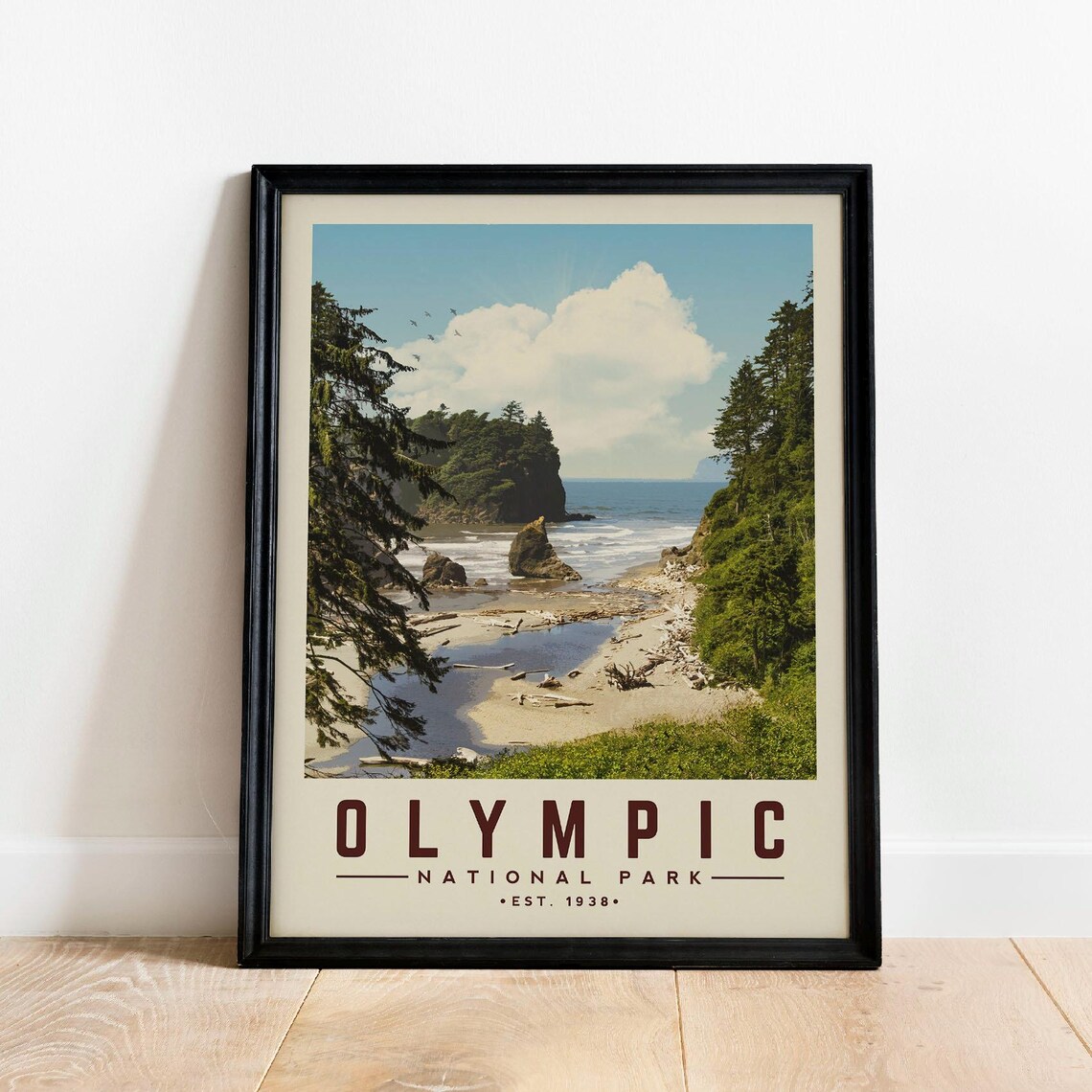 Olympic National Park Poster Minimalist Coastal Cove Seascape Travel Decor