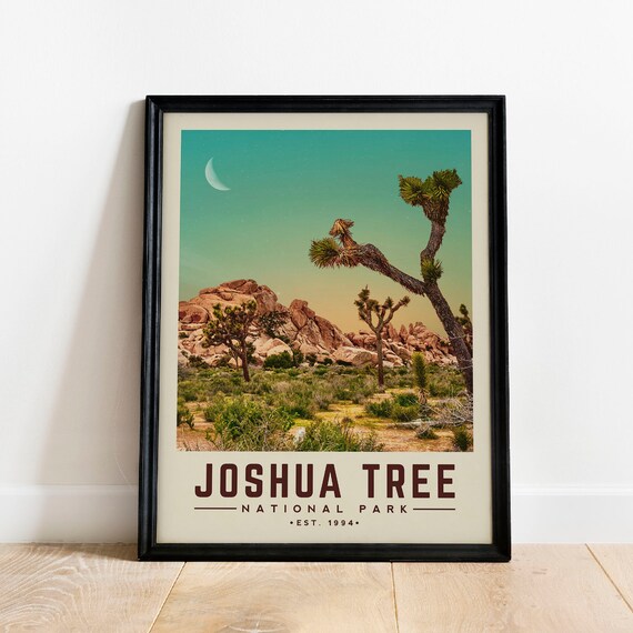 Joshua Tree National Park Desert Crescent Moon Vintage Travel Poster