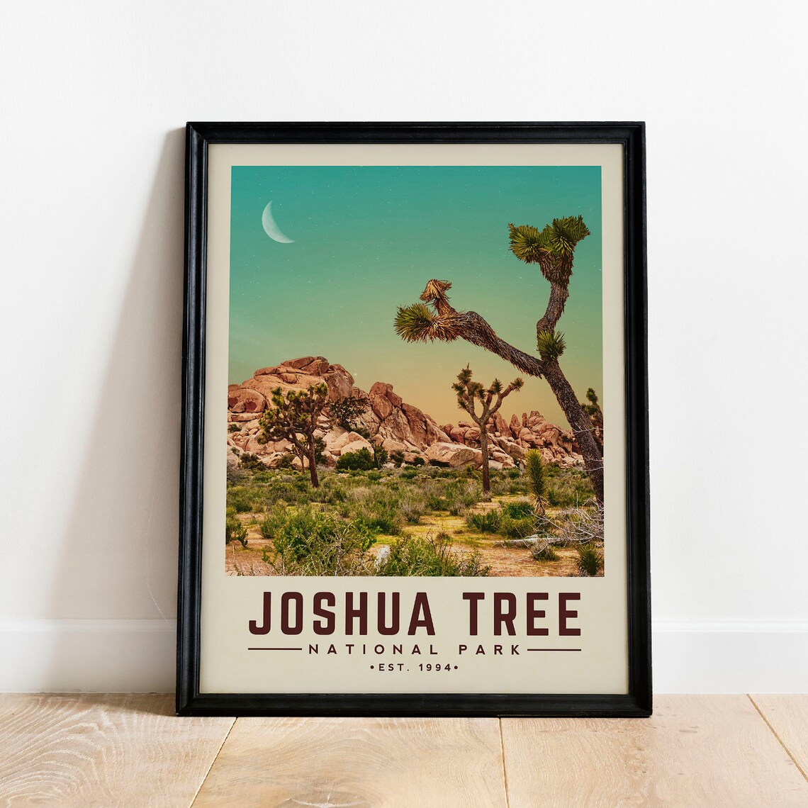 Joshua Tree National Park Desert Crescent Moon Vintage Travel Poster