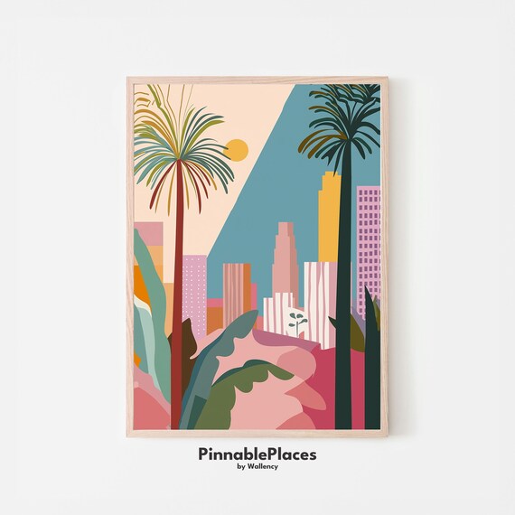 Los Angeles Matisse Style Cityscape Palm Trees Colorful Art Print