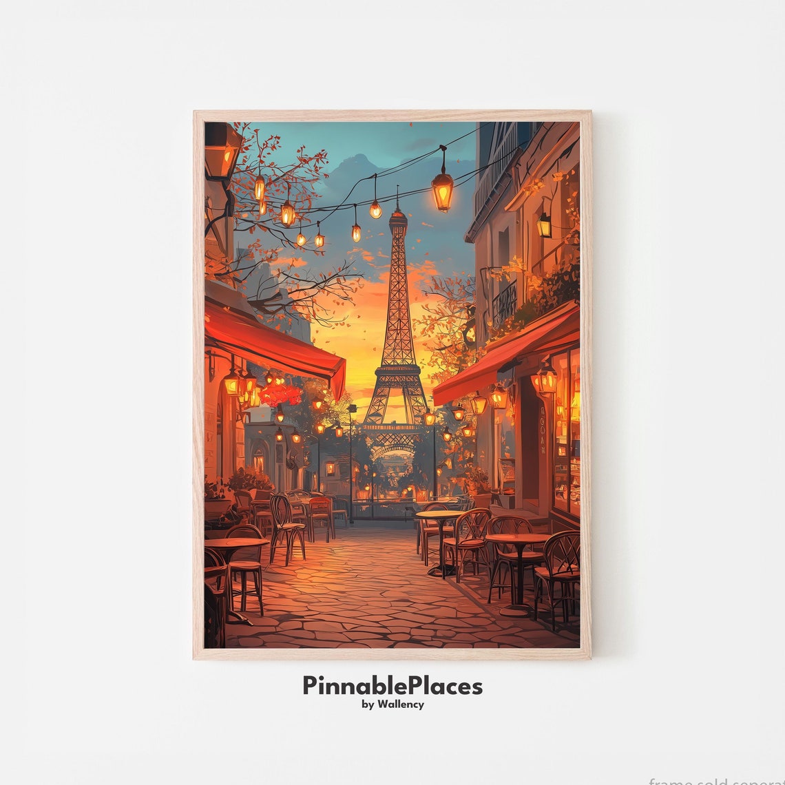 Eiffel Tower Art Print Paris Cafe Scene French Cityscape File
