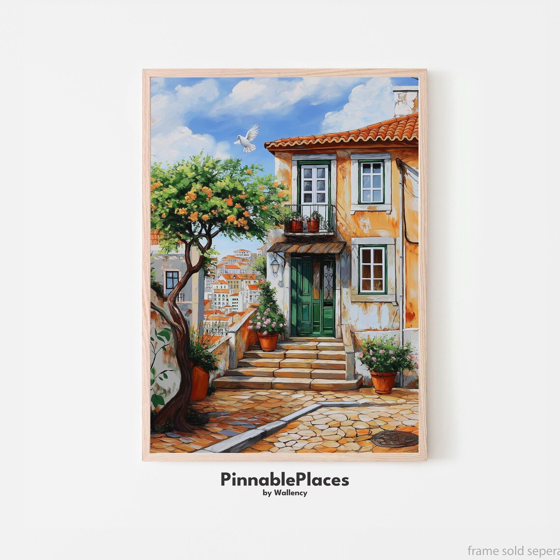 Lisbon Old Portuguese House Orange Tree Vintage Oil Painting Poster