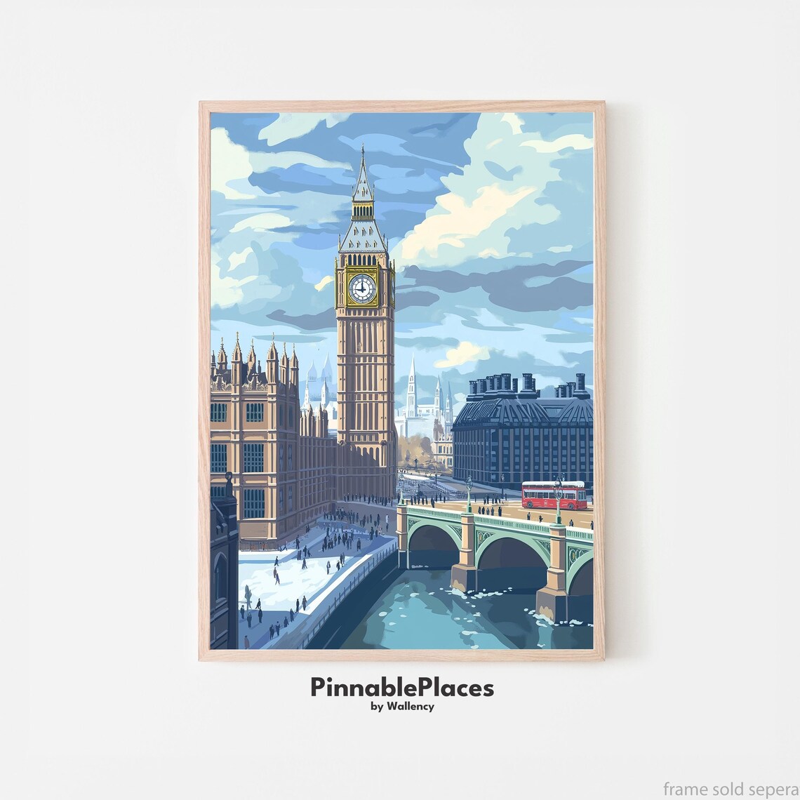 London Big Ben Illustration Westminster Cloudy Sky England City Poster