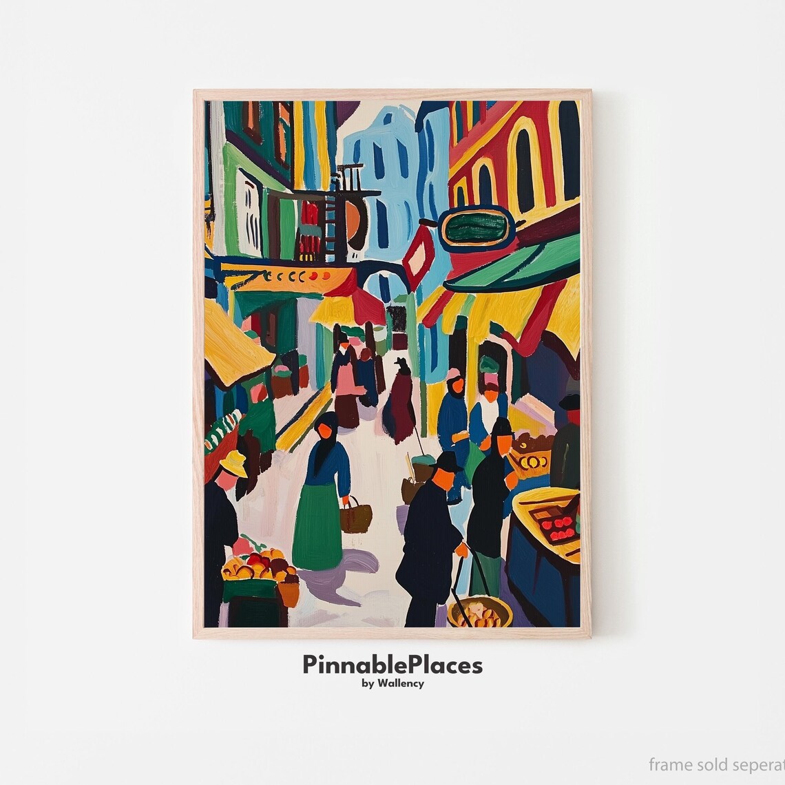 Borough Market Bustling Shoppers Matisse Style Street Scene Art Print