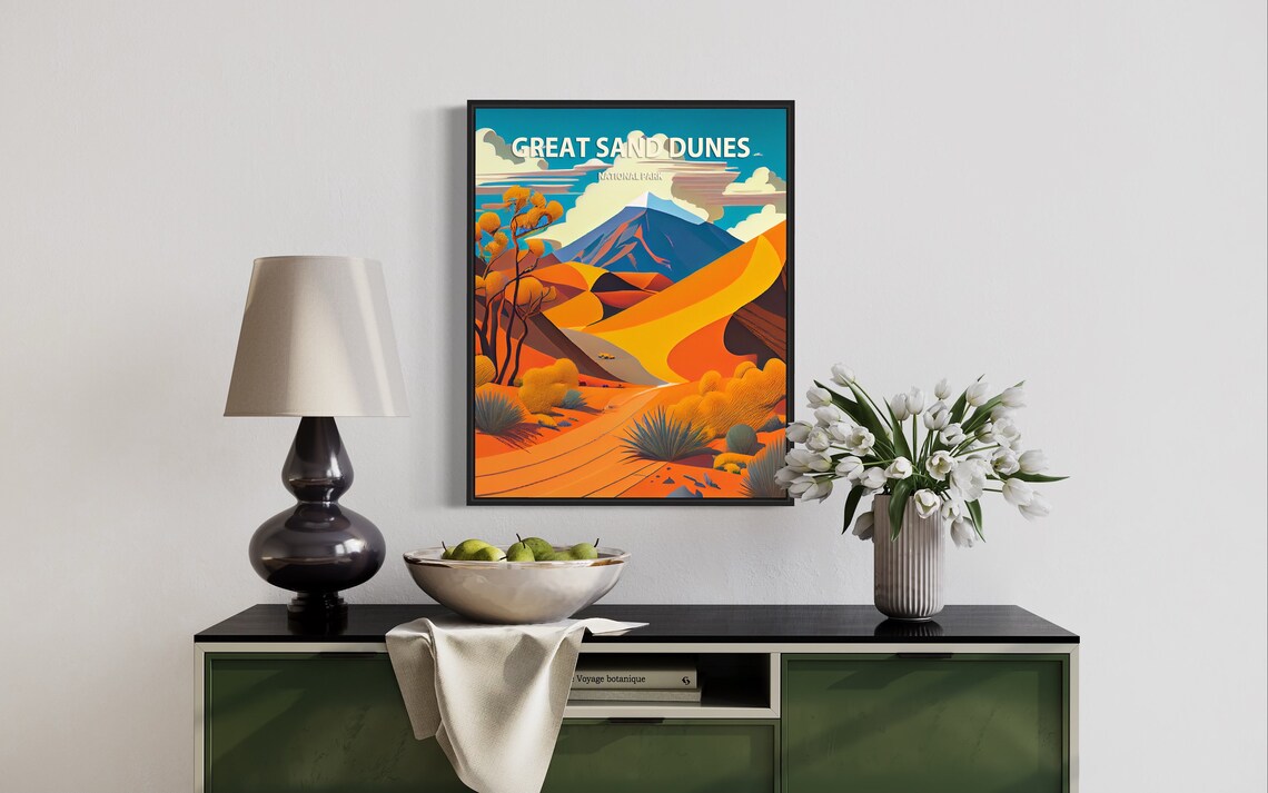 Great Sand Dunes National Park Golden Dunes Desert Retro Scene Poster - Image 3