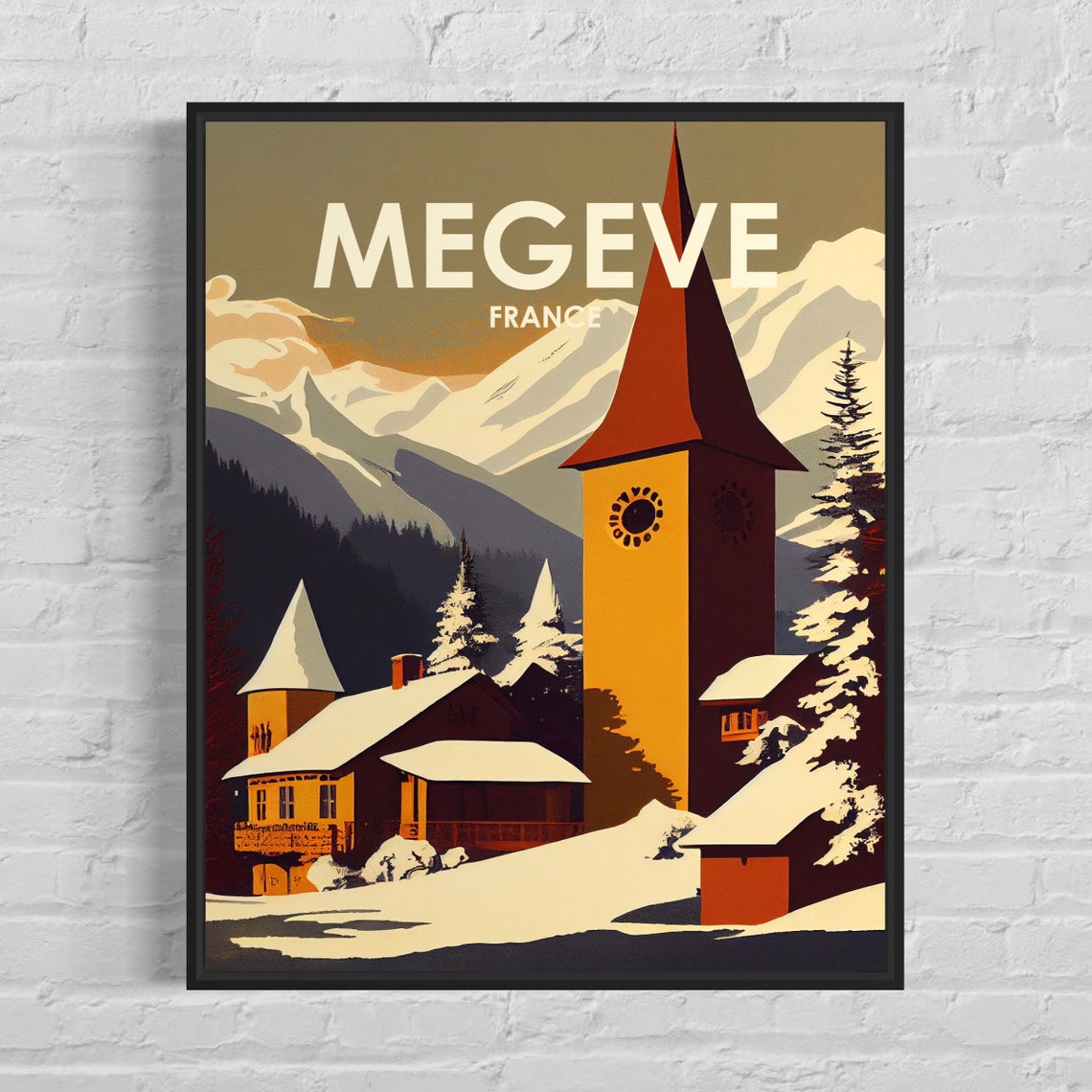 Megeve France Retro Art Print Megeve France Wall Art Illustration Megeve France Vintage Minimal Design Poster