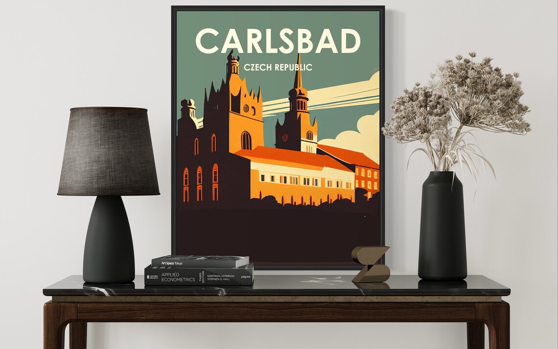 Carlsbad Czech Republic Gothic Church Silhouette Retro Travel Poster - Image 2