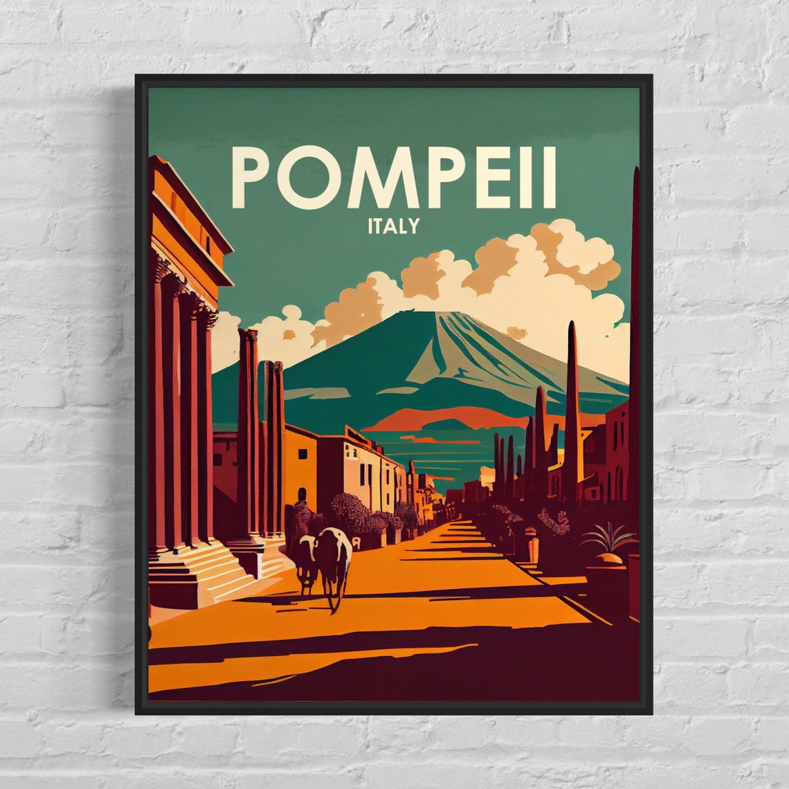 Pompeii Italy Ancient Ruins Vesuvius Sunset Dramatic Travel Poster
