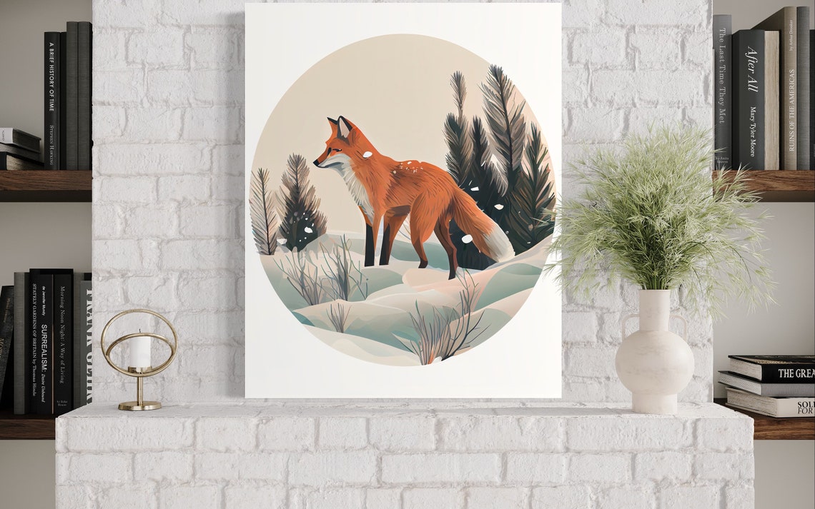 Red Fox Standing in a Snowy Pine Forest Winter Wildlife Art Poster - Image 3