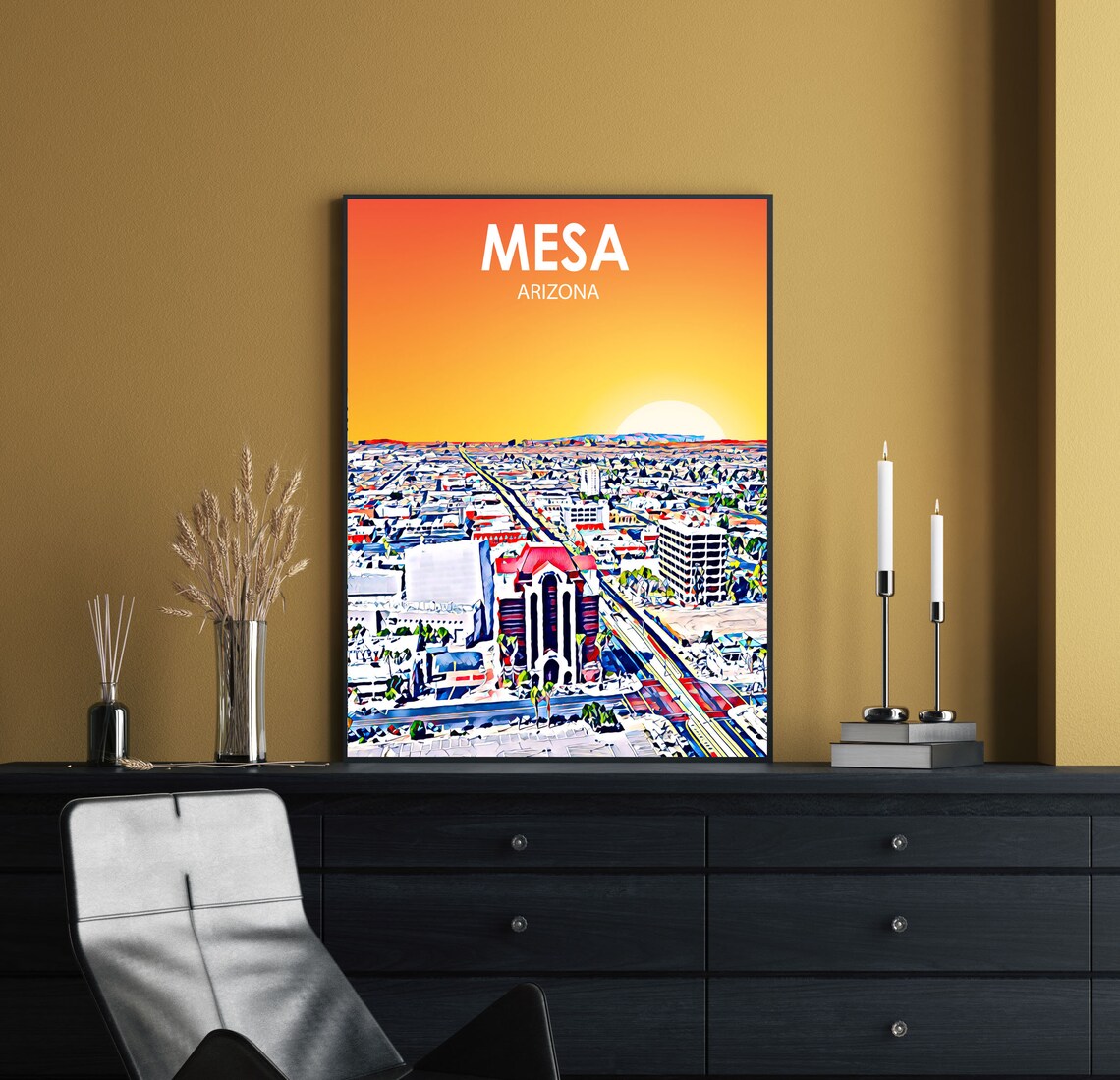Framed Mesa Arizona Colorful Sunset Skyline City Travel Poster - Image 2