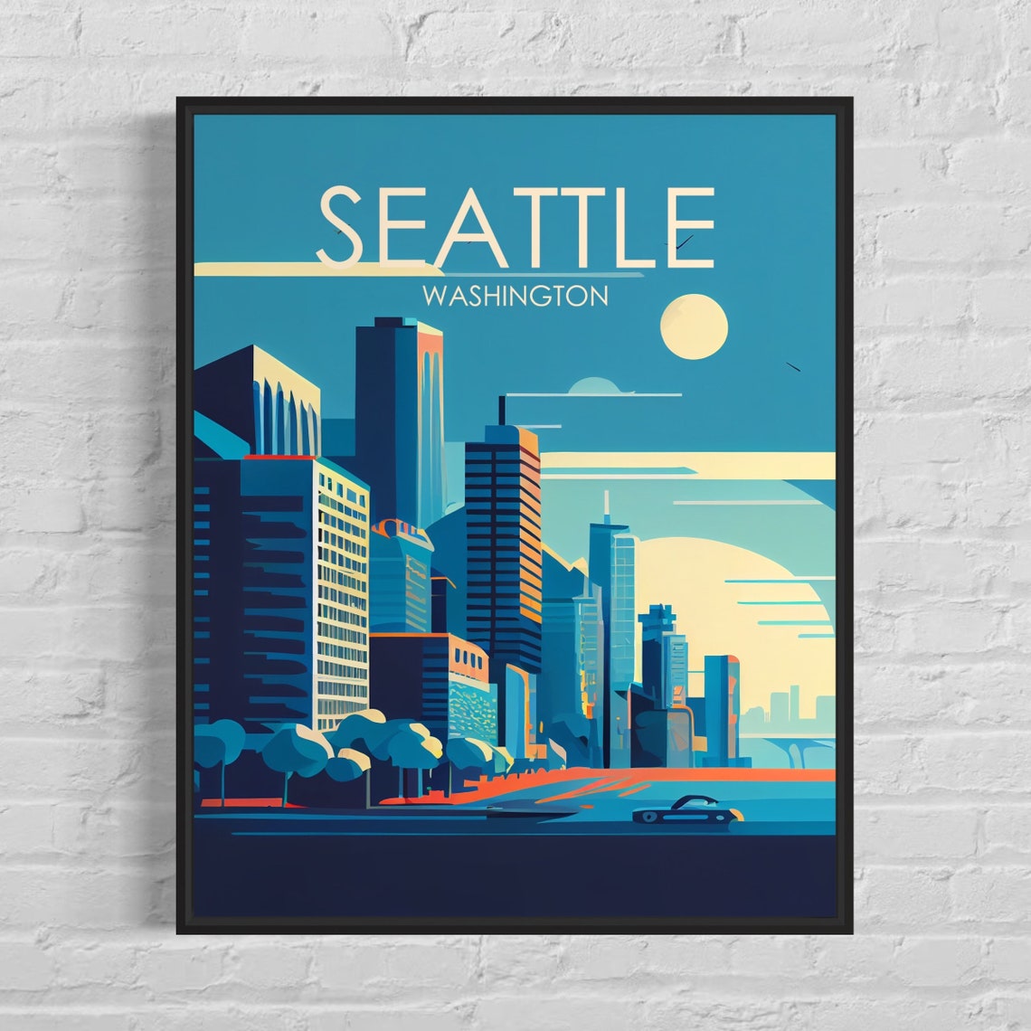 Seattle Washington Art Deco Downtown Skyline at Sunset Poster
