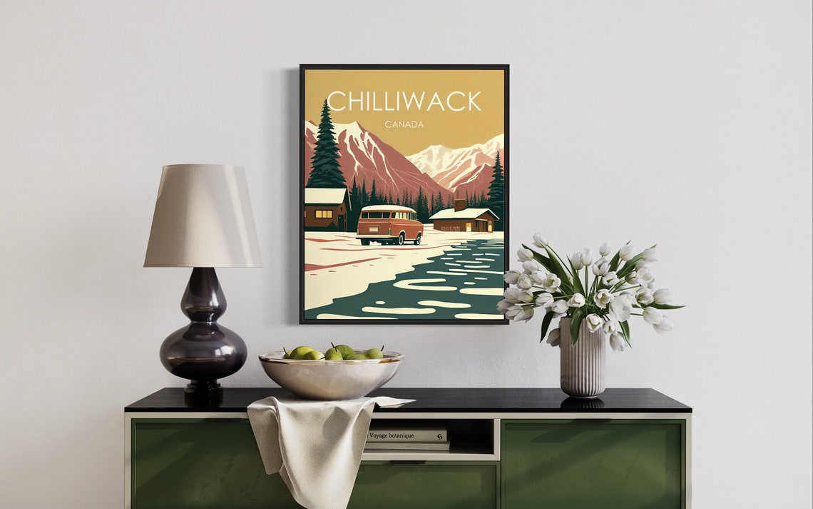 Chilliwack Canada Snowy Mountain Town Winter Bus Scene Poster - Image 3
