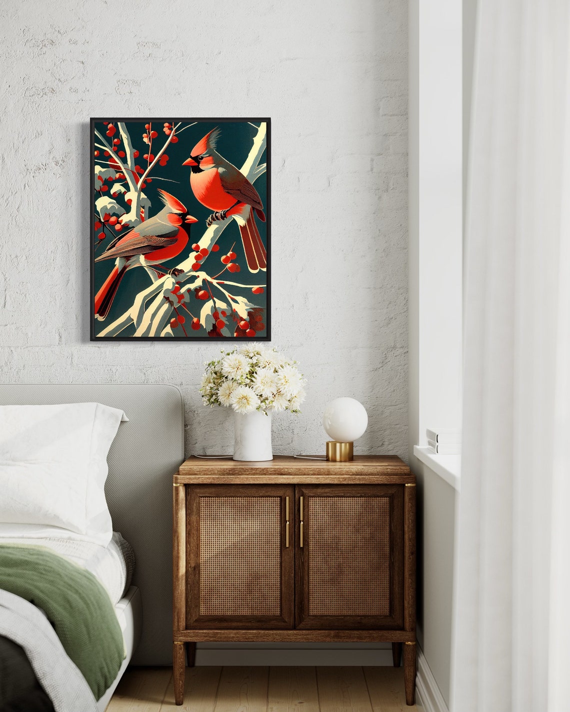 Northen Cardinals Retro Art Print Northen Cardinals Illustration Northen Cardinals Vintage Minimal Design Poster - Image 3