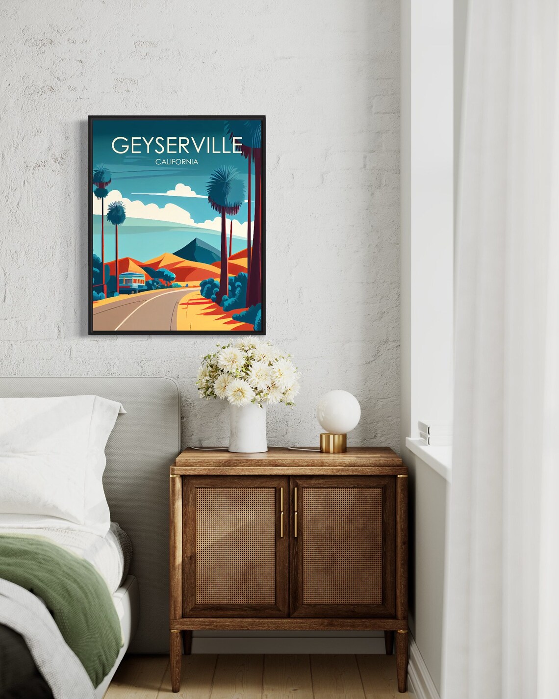 Geyserville California Curving Palm Lined Desert Road Bus Poster - Image 2