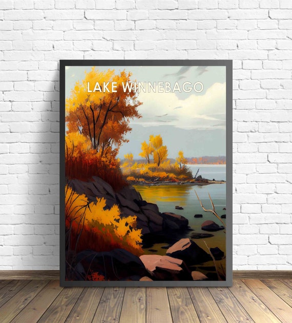 Lake Winnebago Retro Art Print Lake Winnebago Wall Art Illustration Lake Winnebago Vintage 1960s Design Poster Artwork