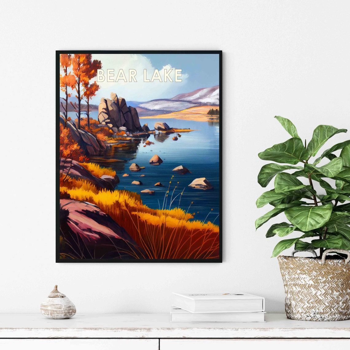 Bear Lake Idaho Autumn Rocky Shoreline Sunset Water Vintage Poster - Image 3